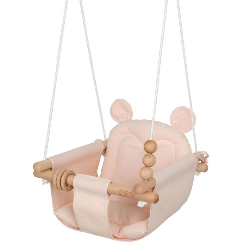 Columpio para bebé Monkey & Mouse de marco de madera y algodón en rosa pálido
