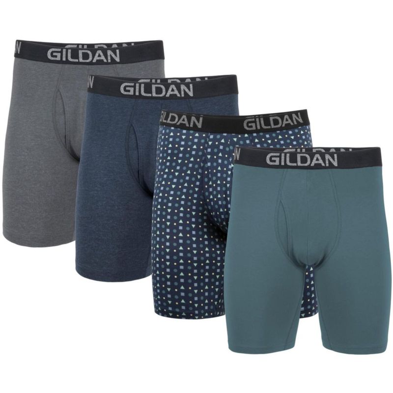 Bóxer Gildan talla L paquete de 4 (gris azul marino y azul)