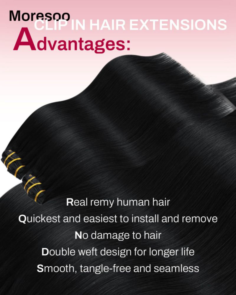 Extensión de cabello humano liso Moresoo 61 cm