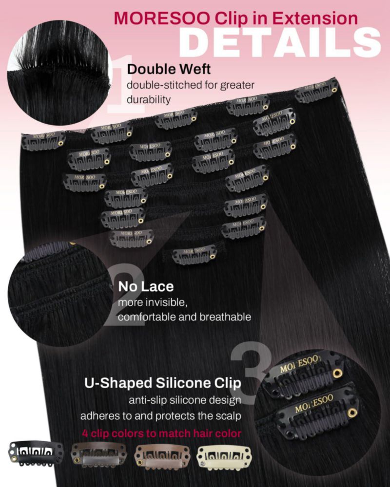 Extensión de cabello humano liso Moresoo 61 cm