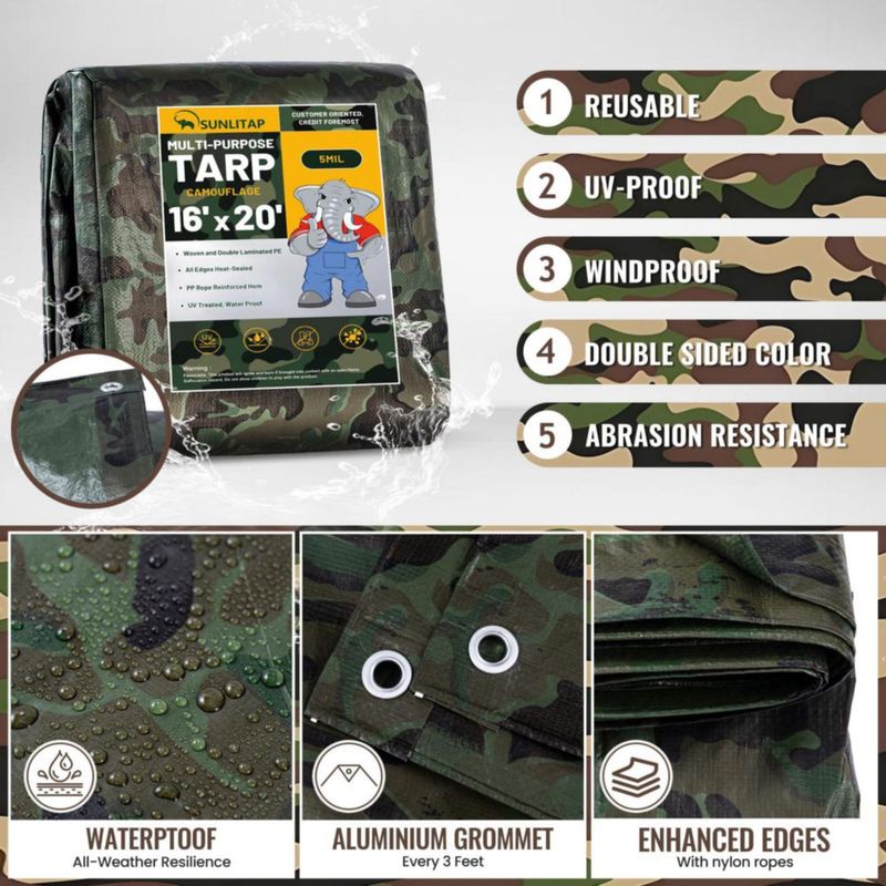 LONA SUNLITAP 49x61 m Camuflaje 5 mil Impermeable