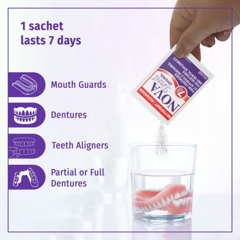 Limpiador de Dentaduras Novadent 56 Sobres Fórmula de 7 Días