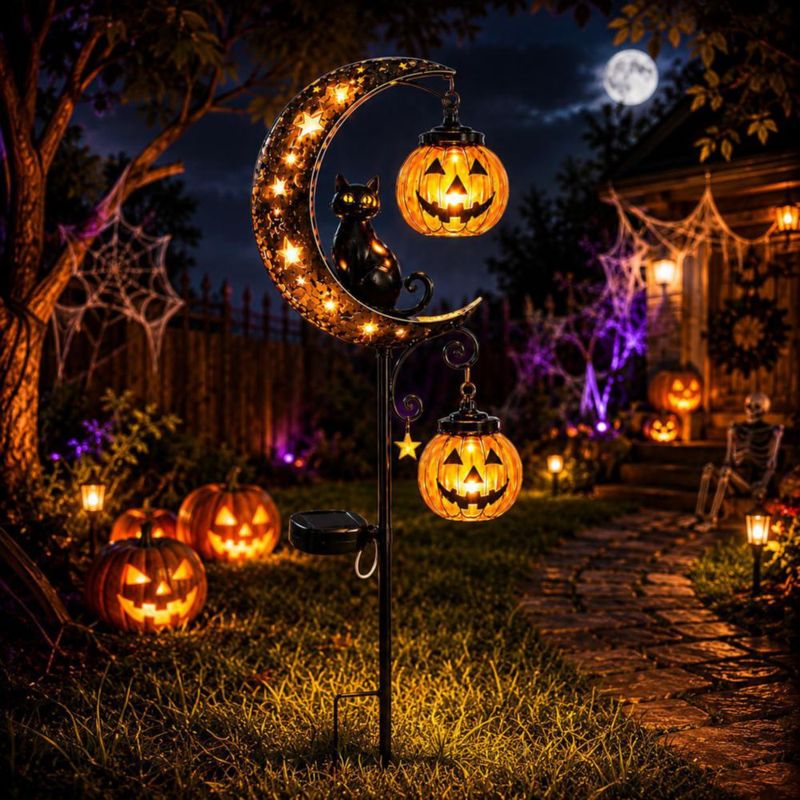 Luz Solar de Poste para Jardín Shilkare Gato Negro Halloween