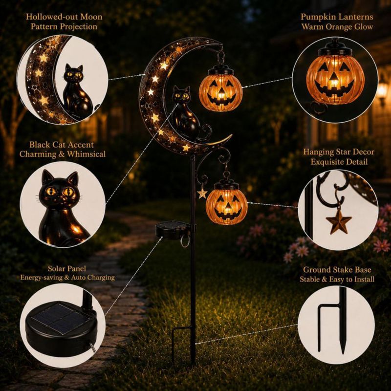 Luz Solar de Poste para Jardín Shilkare Gato Negro Halloween