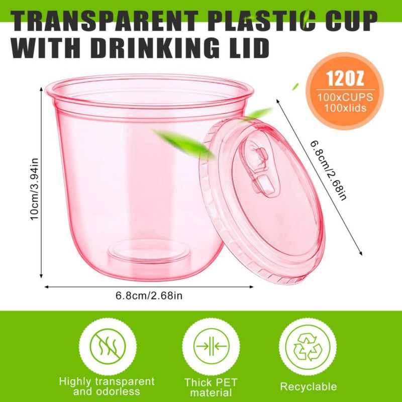 Vaso desechable Mkhaslri 355 ml Rosa Pack de 100 con tapas