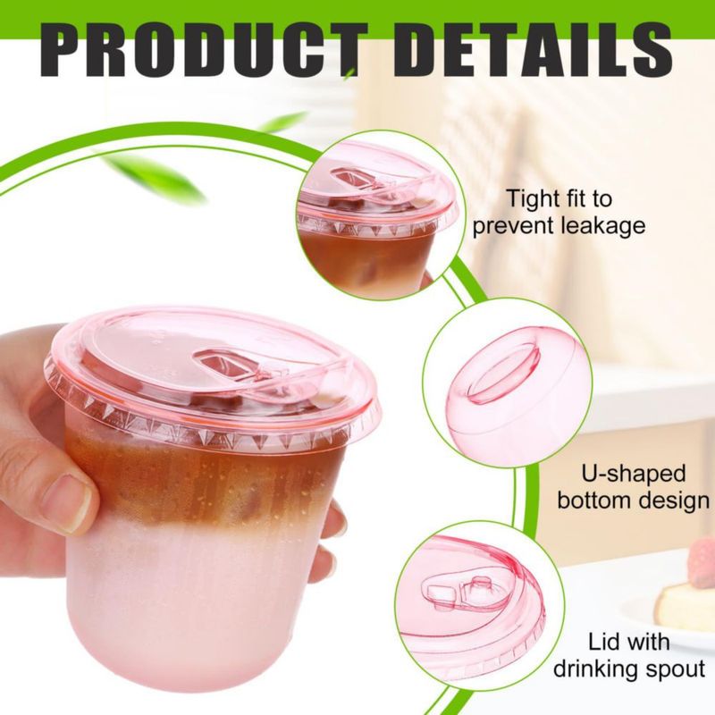 Vaso desechable Mkhaslri 355 ml Rosa Pack de 100 con tapas