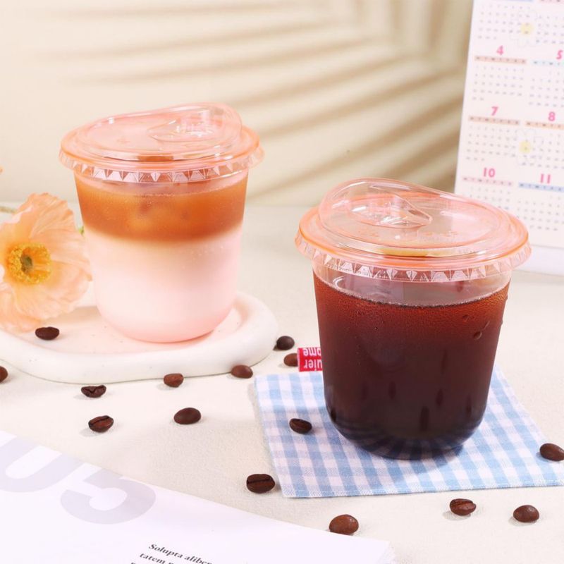 Vaso desechable Mkhaslri 355 ml Rosa Pack de 100 con tapas