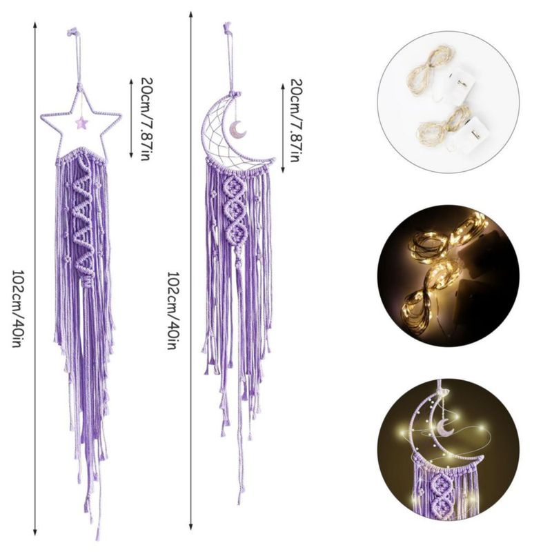 Atrapasueños de macramé Tarklanda 19 cm Morado - Juego de 2