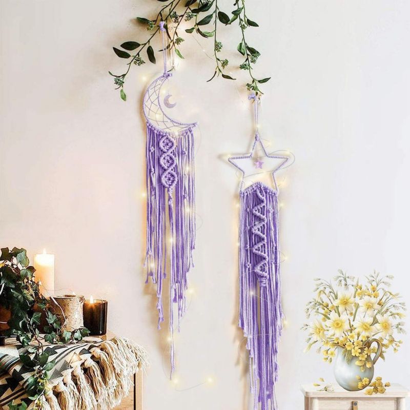 Atrapasueños de macramé Tarklanda 19 cm Morado - Juego de 2
