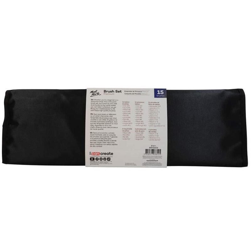 Juego de pinceles Mont Marte Premium de 15 piezas para acuarela acrílico y pintura al óleo