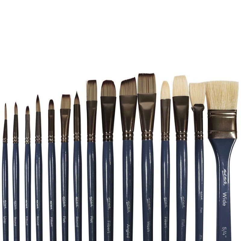 Juego de pinceles Mont Marte Premium de 15 piezas para acuarela acrílico y pintura al óleo
