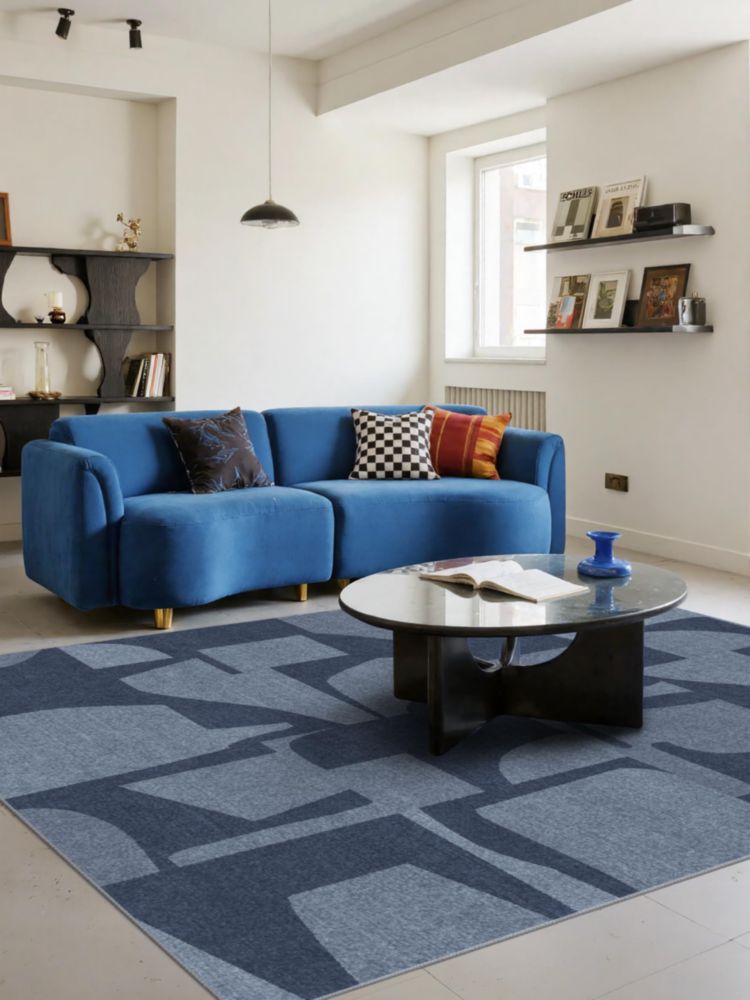 Alfombra Latte&Fog 137 × 178 cm Lavable con Diseño Abstracto Azul
