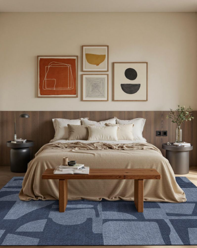 Alfombra Latte&Fog 137 × 178 cm Lavable con Diseño Abstracto Azul