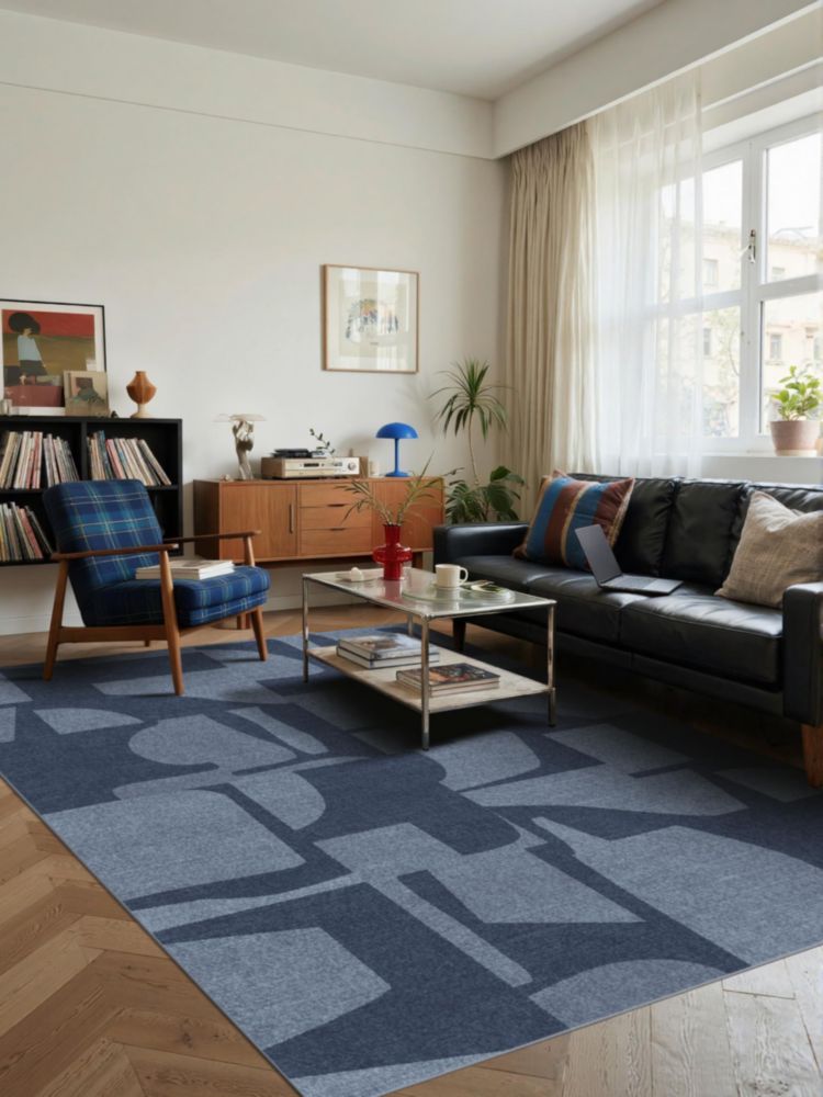 Alfombra Latte&Fog 137 × 178 cm Lavable con Diseño Abstracto Azul