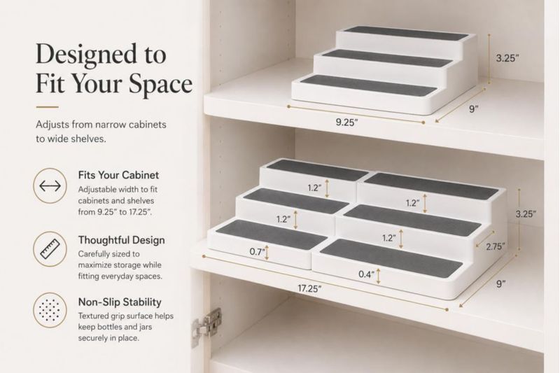Organizador de especias Tidy Train de 3 niveles extensible de 24 a 44 cm