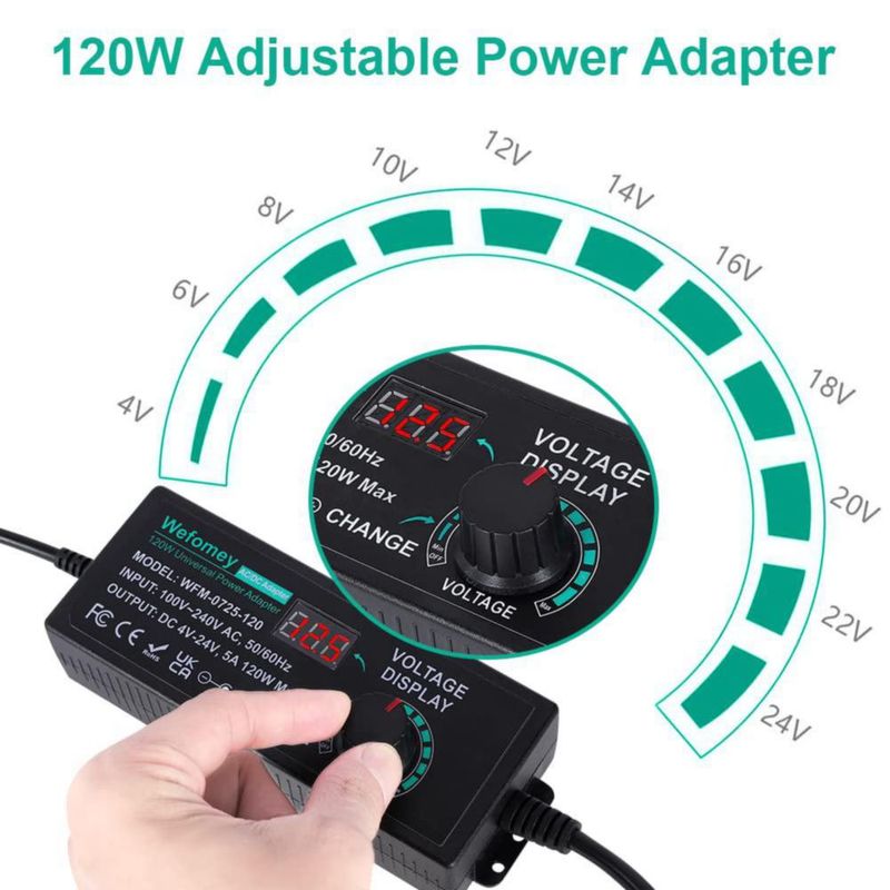 Fuente de alimentación universal Wefomey 120 W DC 3 V-24 V 5 A con 14 puntas