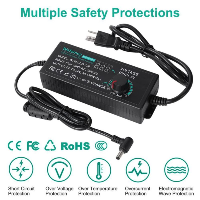 Fuente de alimentación universal Wefomey 120 W DC 3 V-24 V 5 A con 14 puntas