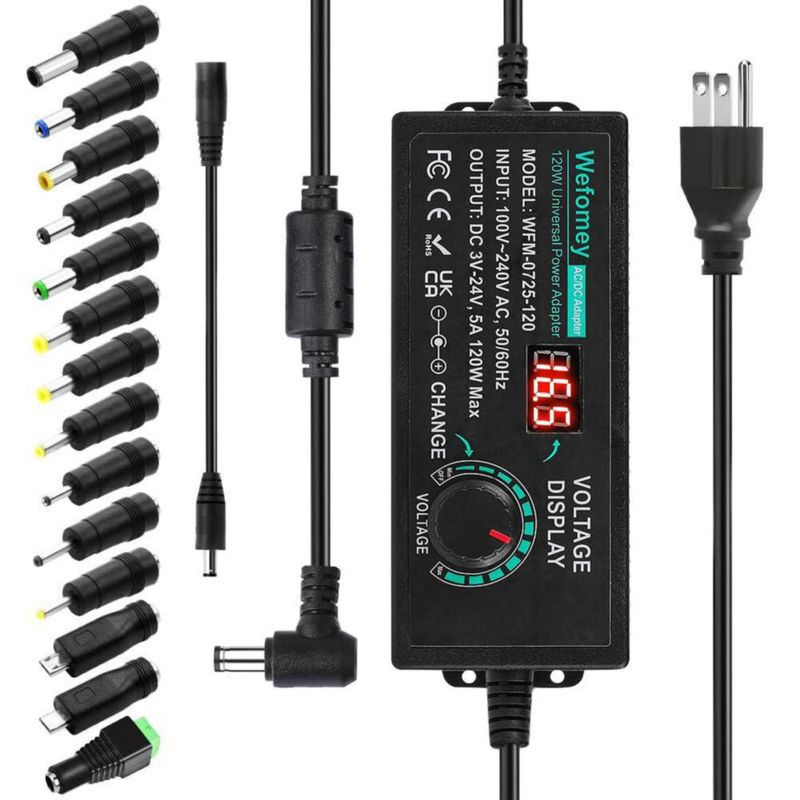 Fuente de alimentación universal Wefomey 120 W DC 3 V-24 V 5 A con 14 puntas