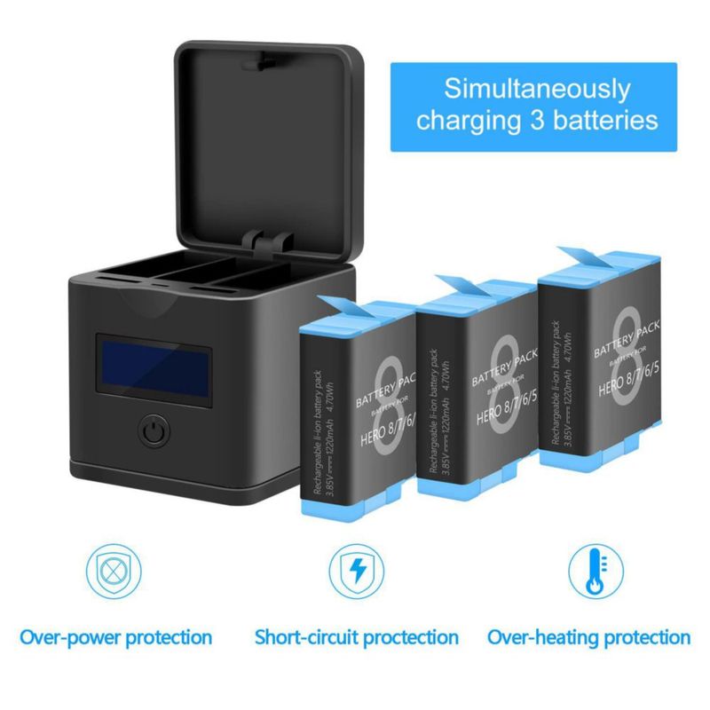 Cargador de Baterías Suptig de 3 Canales para GoPro 8/7/6/5