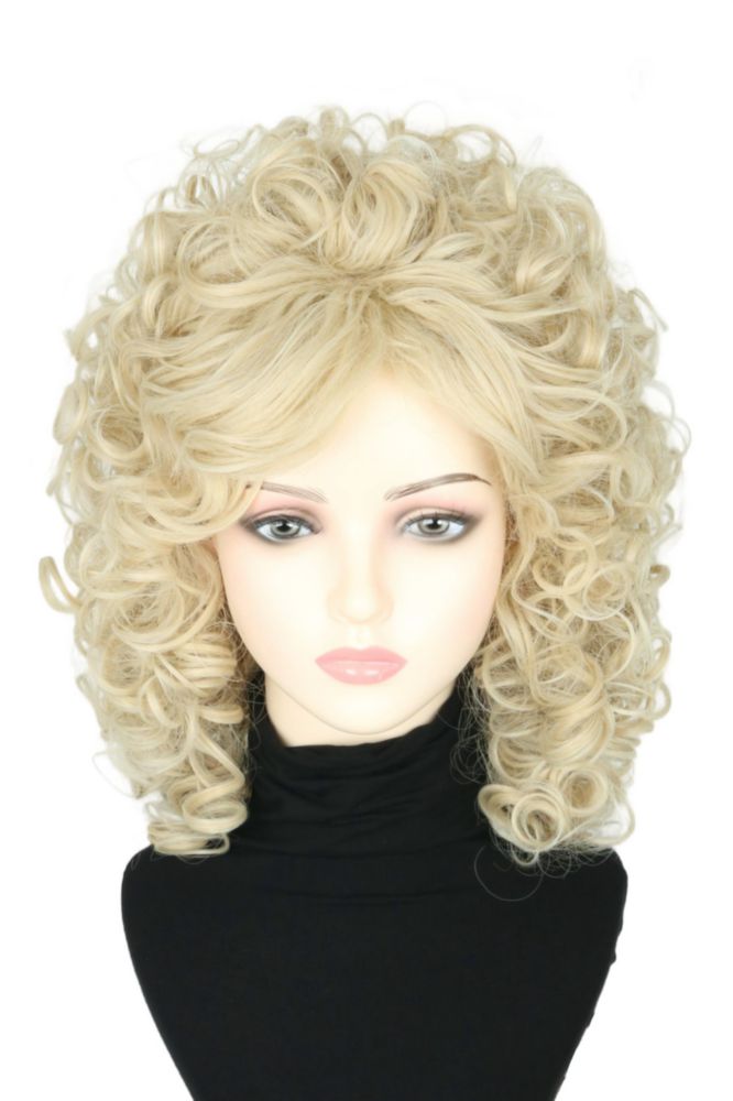 Peluca LeMarnia Corta Rizada Rubia Estilo Colmena 70‑80 Cosplay
