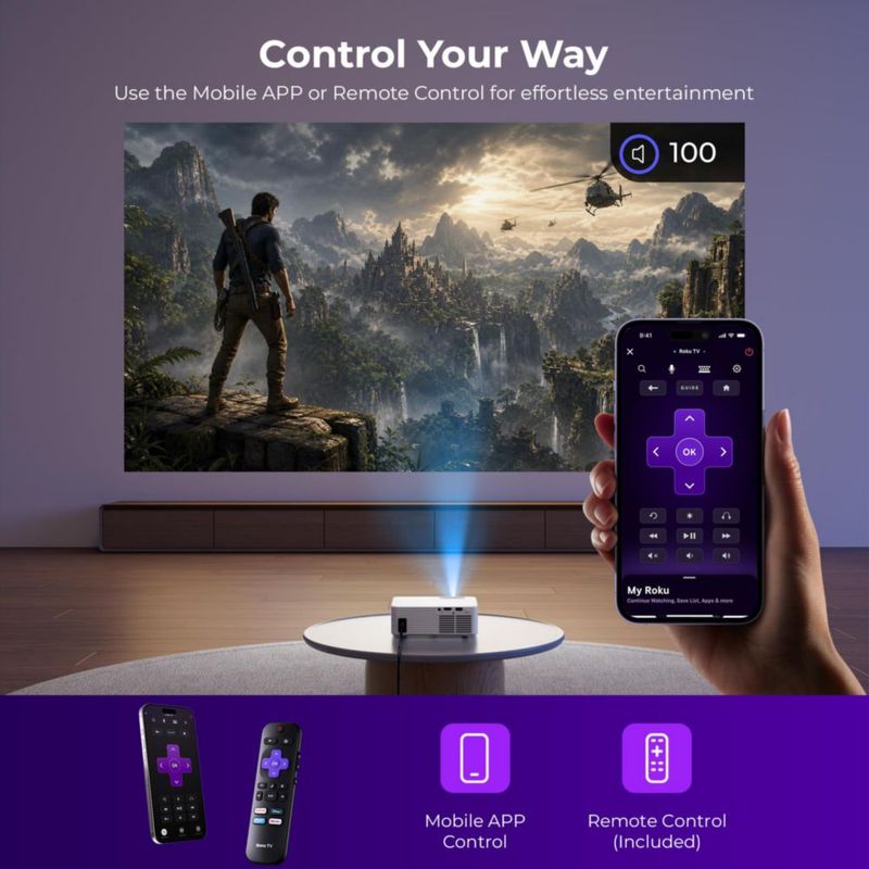 Proyector de vídeo ELEPHAS Roku Wi‑Fi Bluetooth