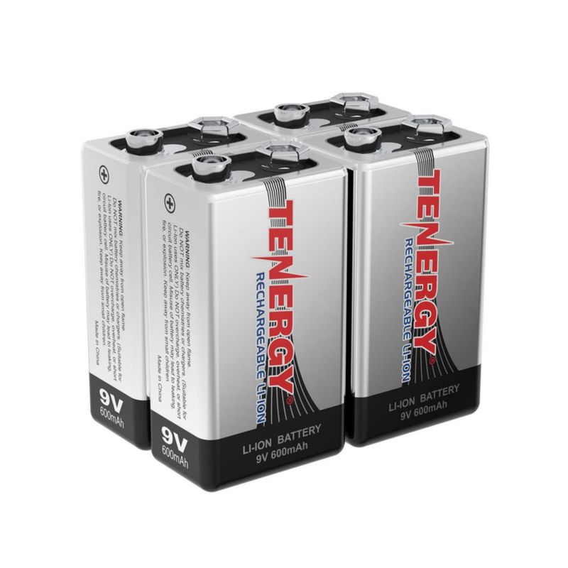 Paquete de 4 baterías Tenergy 9 V 600 mAh recargables de ion de litio