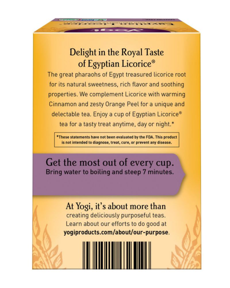Té Yogi Regaliz Egipcio Orgánico Sin Cafeína 16 Bolsitas