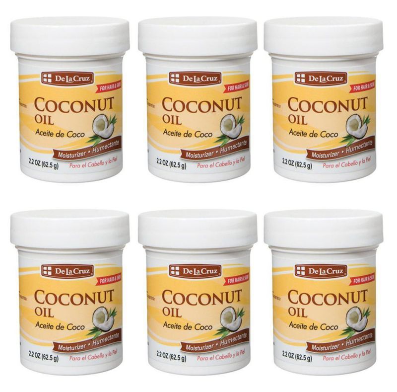 Aceite de coco De La Cruz - Aceite de coco prensado en frío para piel y cabello - Hidratante natural para piel y cabello - 2.2 oz (6 frascos)