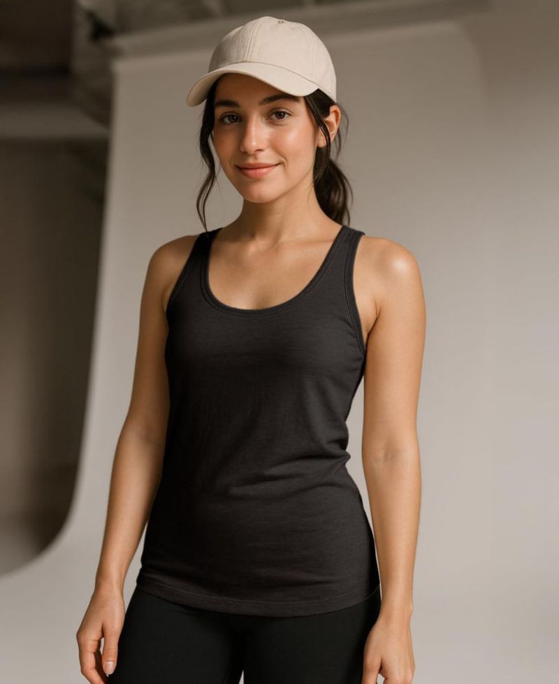 Top sin mangas Sexy Basics con corte racerback y algodón elástico