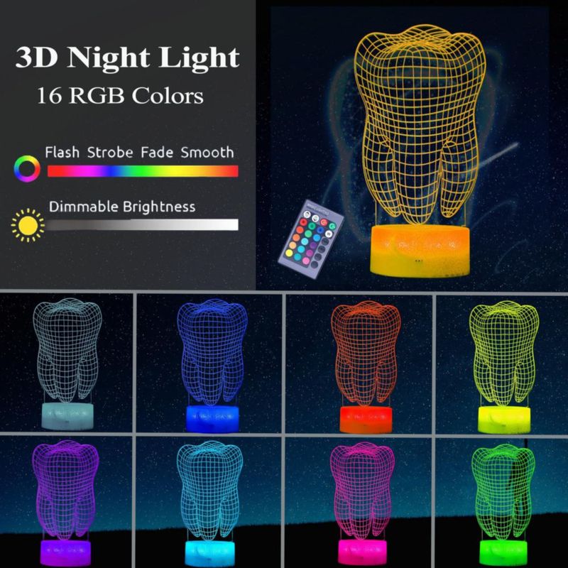 Lámpara de luz nocturna dental 3D POSSHE 16 colores con control remoto