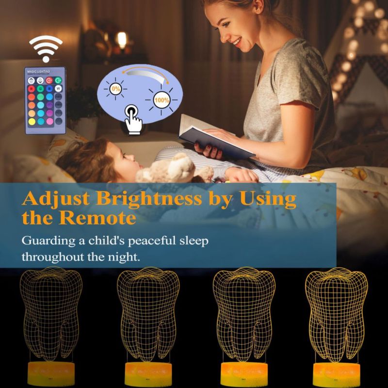 Lámpara de luz nocturna dental 3D POSSHE 16 colores con control remoto