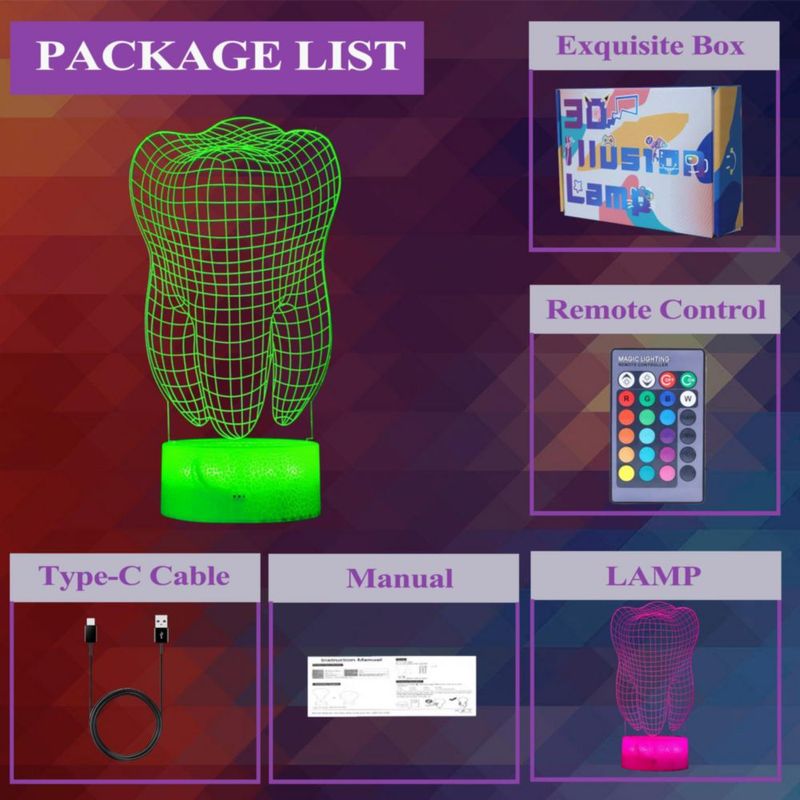Lámpara de luz nocturna dental 3D POSSHE 16 colores con control remoto