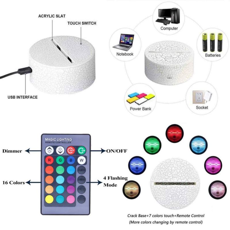 Lámpara de luz nocturna dental 3D POSSHE 16 colores con control remoto