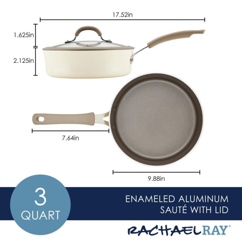 Sartén para Saltear Rachael Ray de 3 cuartos color Almendra con tapa