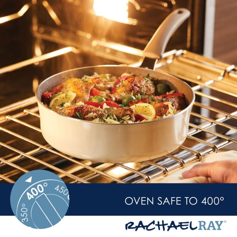 Sartén para Saltear Rachael Ray de 3 cuartos color Almendra con tapa