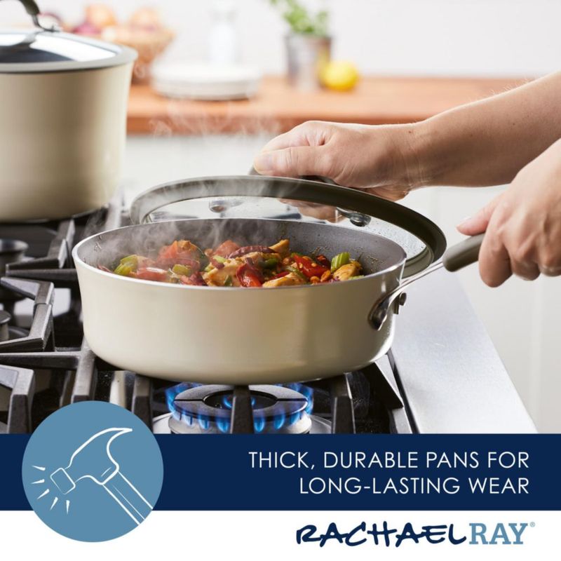 Sartén para Saltear Rachael Ray de 3 cuartos color Almendra con tapa