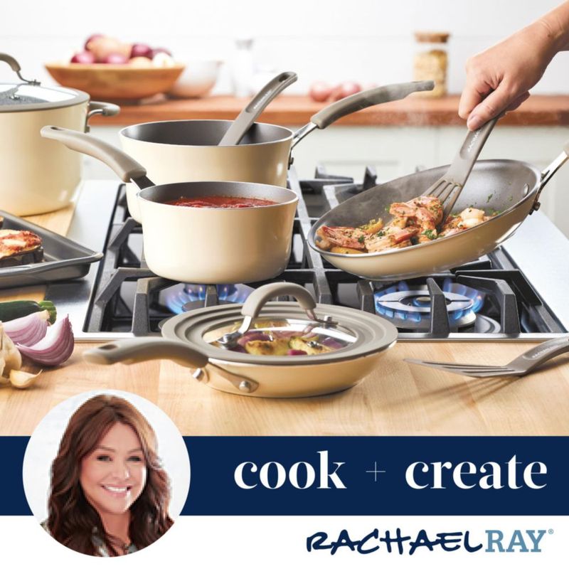 Sartén para Saltear Rachael Ray de 3 cuartos color Almendra con tapa