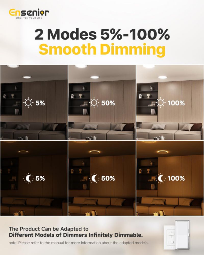 Juego de 6 luces LED empotradas Ensenior 15 cm 5 CCT regulables