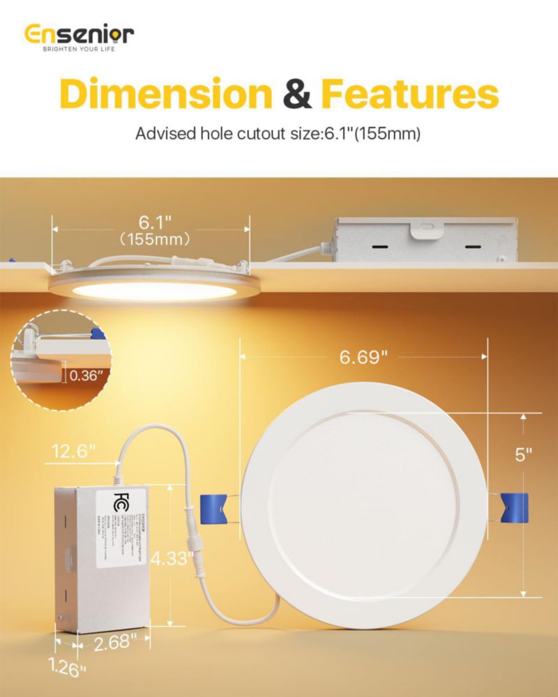 Juego de 6 luces LED empotradas Ensenior 15 cm 5 CCT regulables
