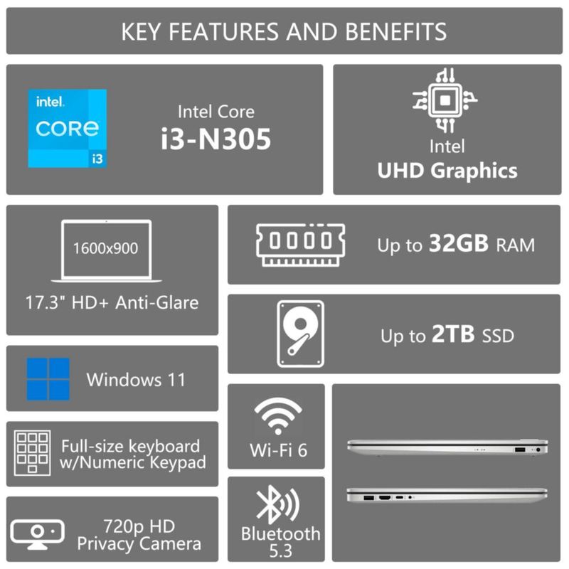 Portátil HP 17 Business i3 de 8 núcleos 16 GB 512 GB SSD 173 pulgadas
