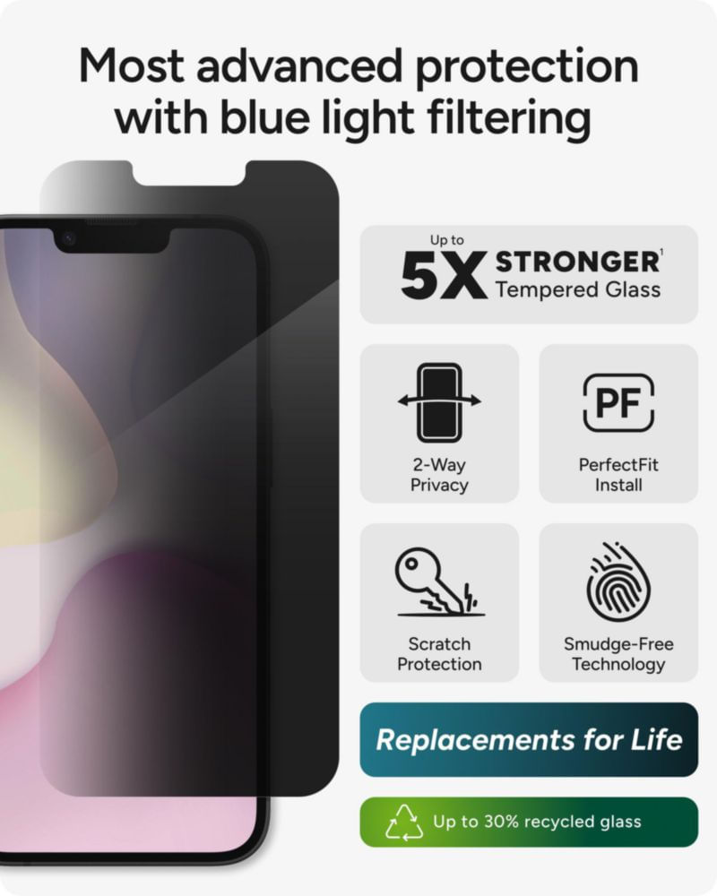 Protector de pantalla ZAGG Privacy para iPhone 17e/16e/14/13