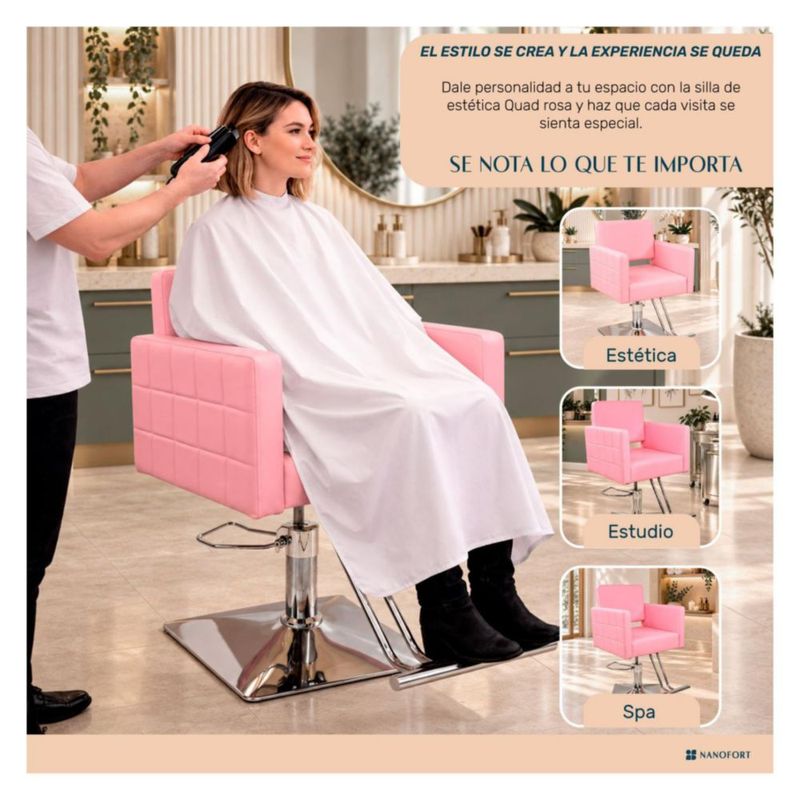 Silla Estetica Rosa Cuadrada Hidraulica 360 Nanofort Salon Spa