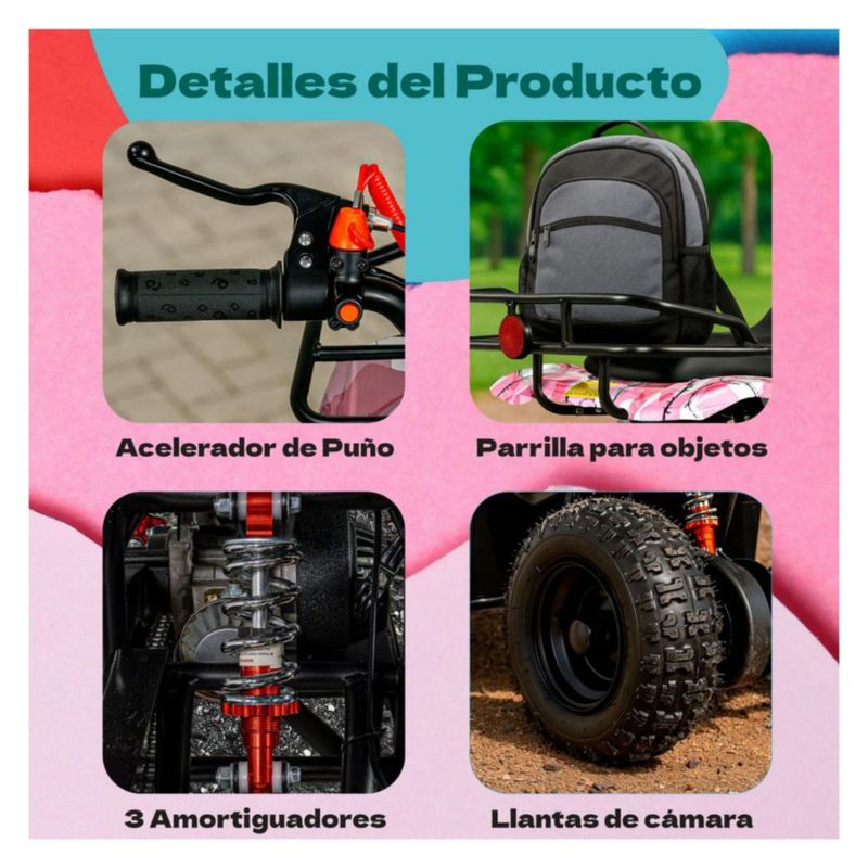Cuatrimoto Montable Motor Gasolina 49cc Niños 45km/h Rosa Little Monkey