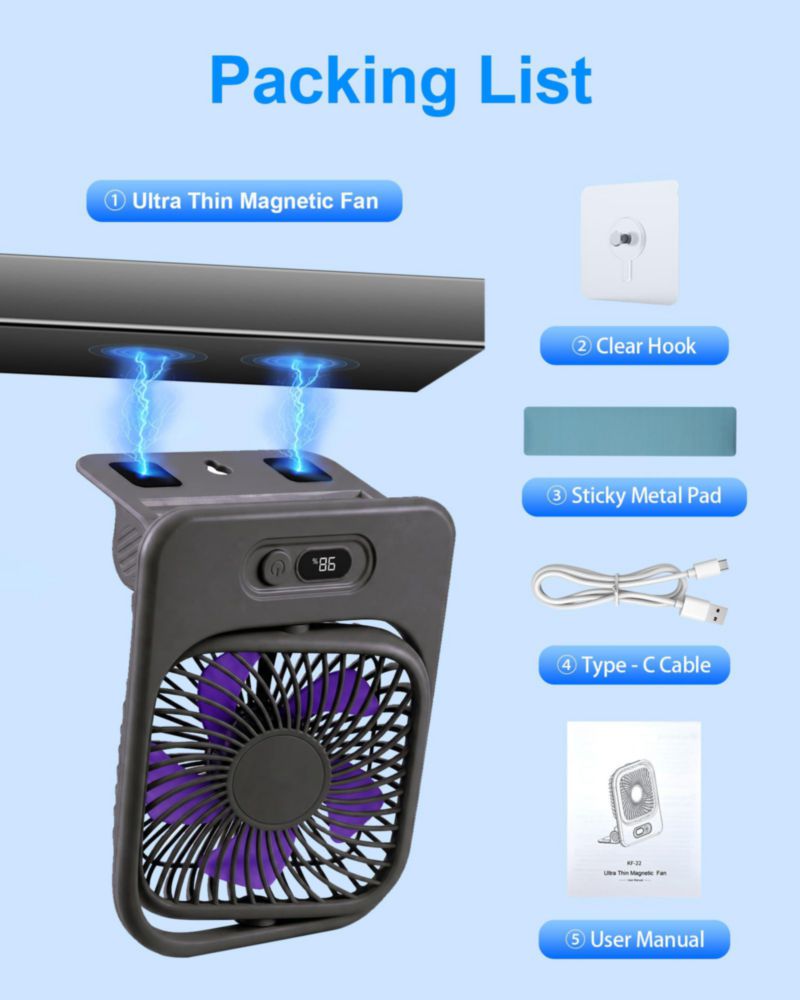 Ventilador Eléctrico WISFISSH 3 en 1 Magnético Plegable Gris