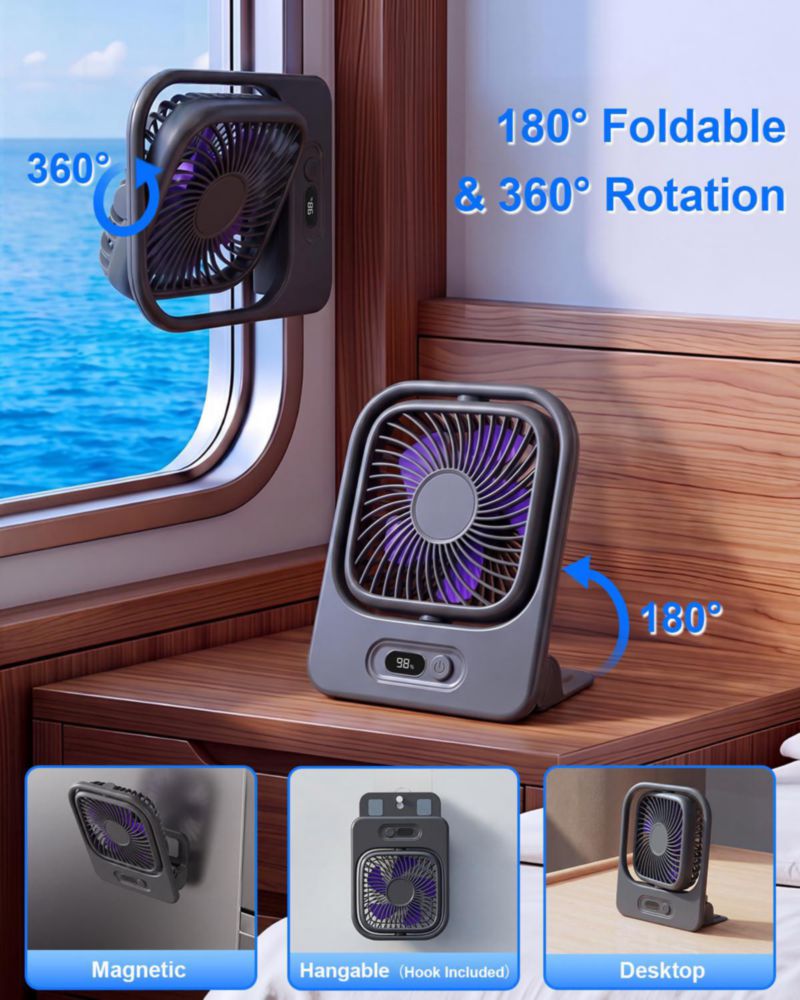 Ventilador Eléctrico WISFISSH 3 en 1 Magnético Plegable Gris