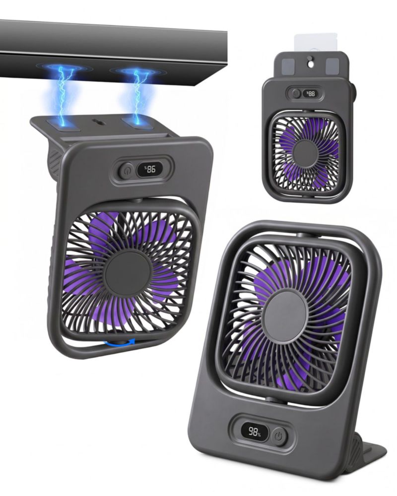 Ventilador Eléctrico WISFISSH 3 en 1 Magnético Plegable Gris