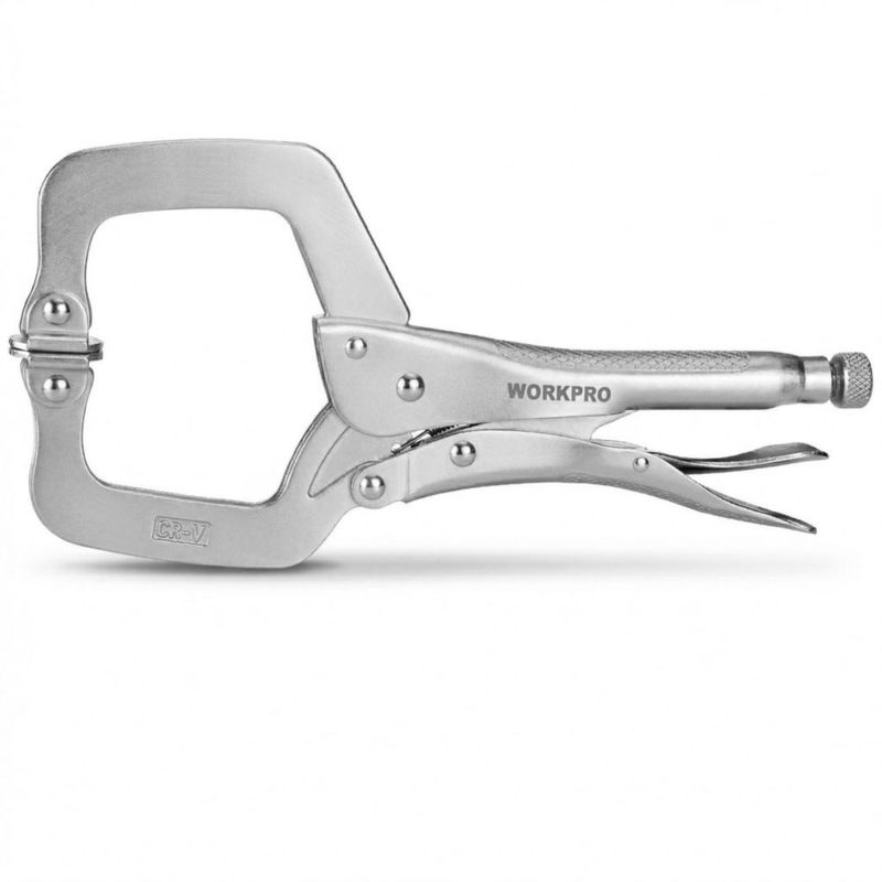 Sargento en C WORKPRO 28 cm con almohadillas giratorias – Alta resistencia
