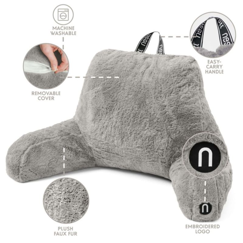 Almohada de Lectura Nestl de Pelaje Sintético Gris Oscuro con Espuma Viscoelástica