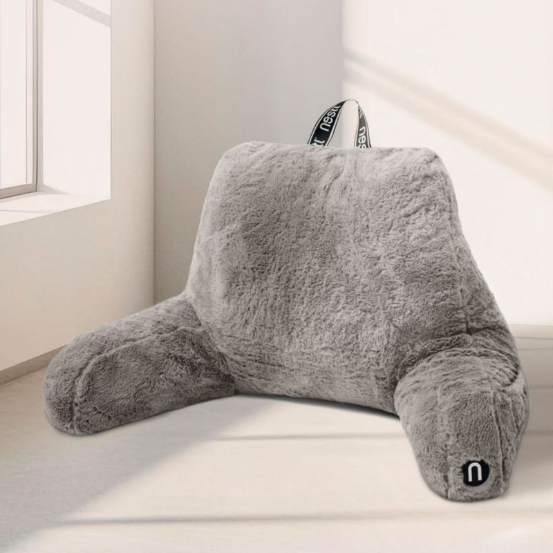 Almohada de Lectura Nestl de Pelaje Sintético Gris Oscuro con Espuma Viscoelástica
