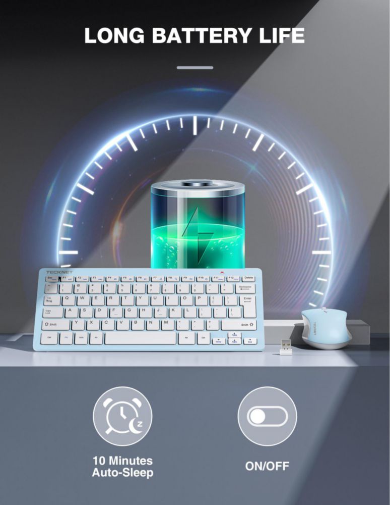 Combo de Teclado y Ratón Inalámbrico TECKNET 2.4 GHz Silencioso 1600 DPI